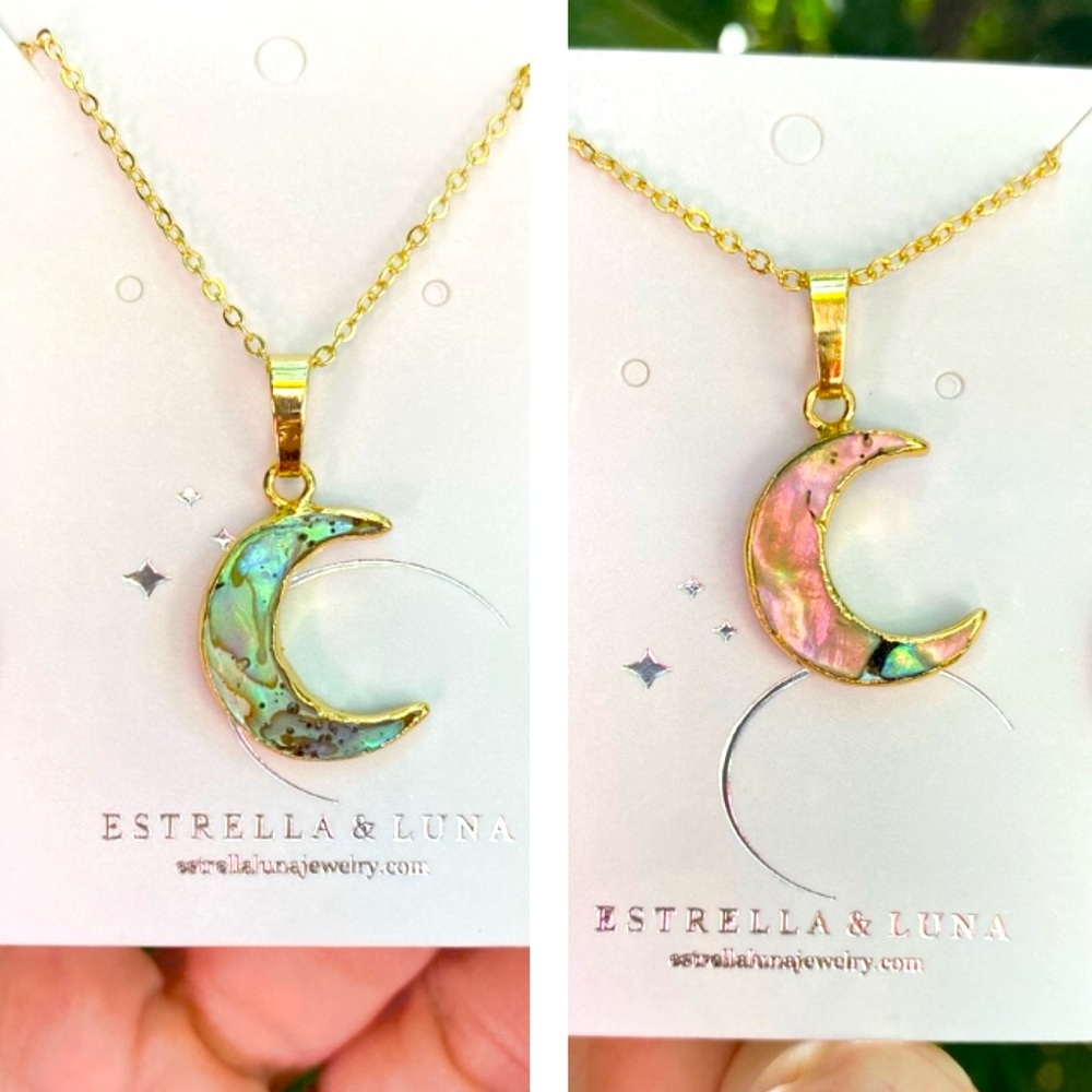 ONE LEFT! Abalone 14k Gold Crescent Moon Necklace